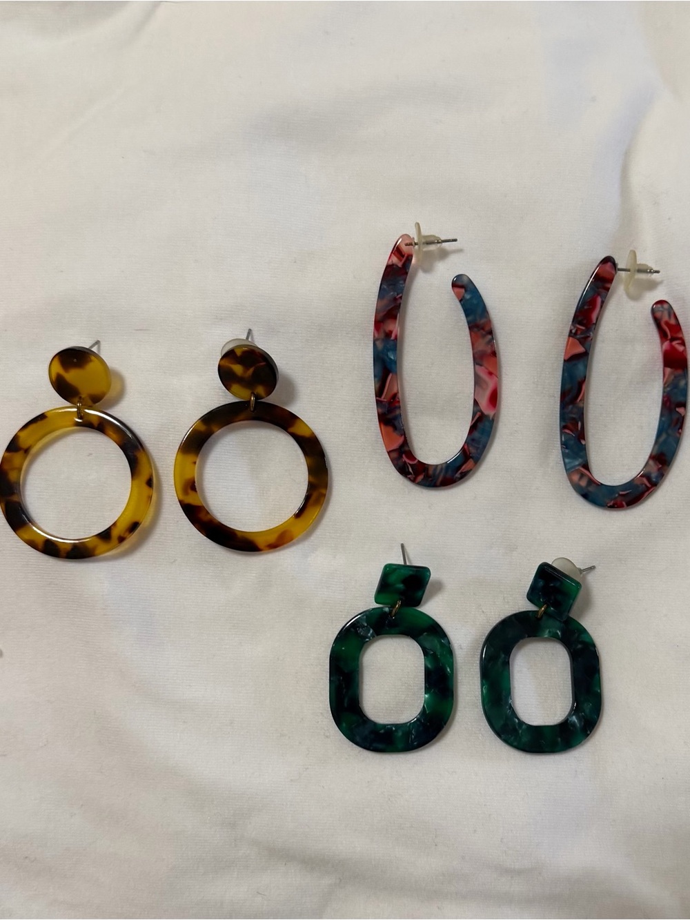 Assorted Resin Hoop & Drop Earrings - Tortoise, Multicolor & Emerald